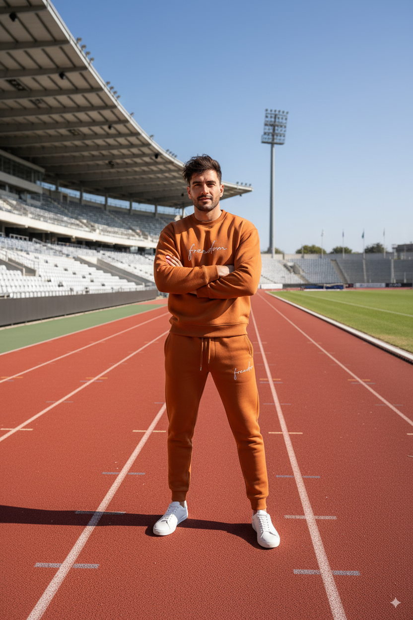 Men’s Dri-Fit Printed Track Suit – 2 Pcs Sportswear Set, Brown, Round Neck